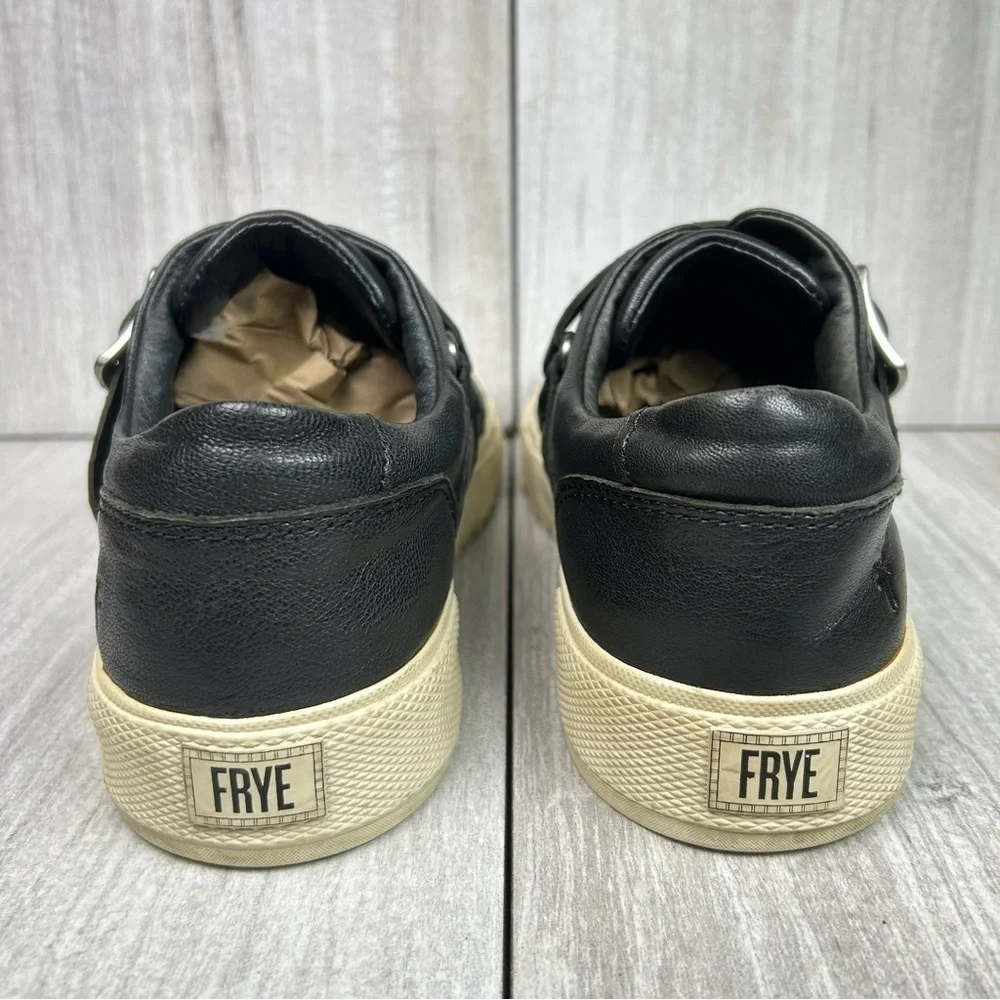 Frye Gia Low Moto Buckle Harness Black Leather Sneaker Shoes Women’s Size 8 - Picture 8 of 11